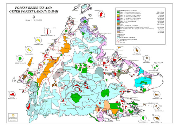 分布図：FOREST RESERVES AND OTHER FOREST LAND IN SABAH